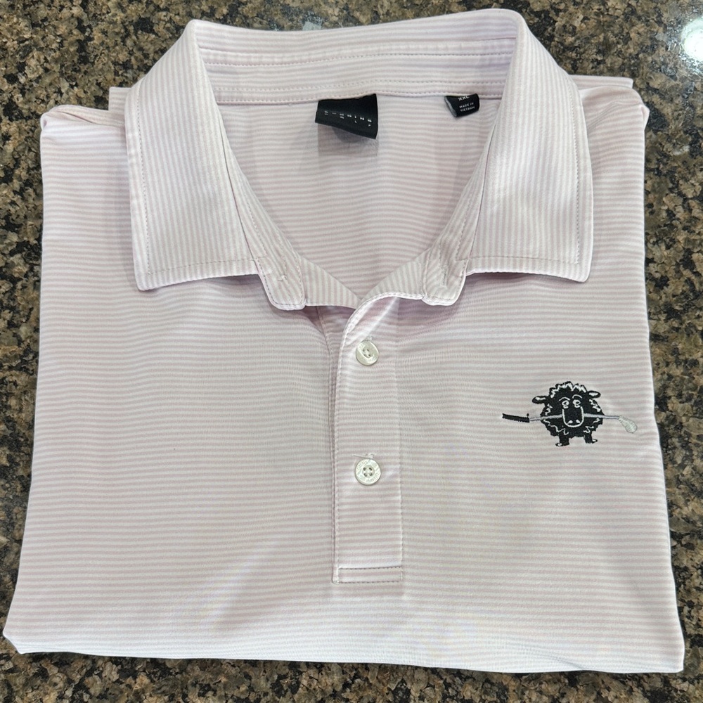 Dunning Golf Light Pink StripedPolo Shirt with Black Sheep logo XXL